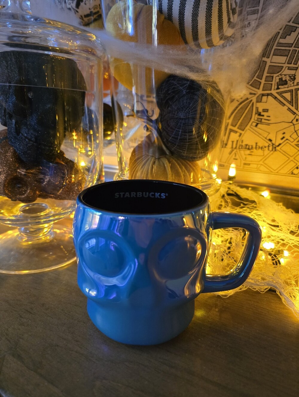 🎃🎃NWT Starbucks Dia De Los Muertos Iridescent Blue Sugar Skull Mug